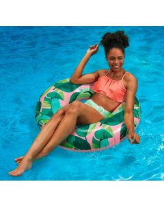 Inflatable Pink and Green Tropical Swim Pool Float Tube